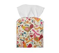 Poceacles Rooster Chicken Floral Tissue Box Cover, Square Decorative PU Leather Tissue Box Holder, Tissue Case Facial Paper Organizer Dispenser for Bathroom