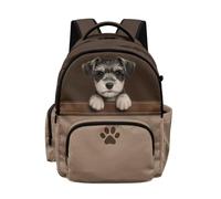 Poceacles School Backpack for Teen Girls Boys Elementary Middle High School Rucksack Bookbag Lightweight Schoolbag with Zipper Front Pocket for Travel, Schnauzer Puppy Paw Brown