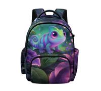 Poceacles School Bag for Kids Elementary School Backpack with Laptop Compartment Book Bag Teens Girls Boys Lightweight Casual Daypack with Front Zipper Pocket, Cartoon Chameleon Print