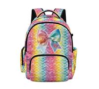 Poceacles School Bag for Kids Elementary School Backpack with Laptop Compartment Book Bag Teens Girls Boys Lightweight Daypack, Bow Rainbow Mermaid Scales Print Starfish Sea Shell