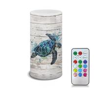 Poceacles Sea Turtle LED Flameless Candles Battery Operated with Remote Timer Realistic Electric Candle Pillar Lights Color Changing for Home Indoor Outdoor Decor, Sea Turtle White Wood Grain