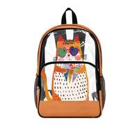 Poceacles See Through Backpack for Kids Clear Transparent School Bookbag Stylish Design PVC Daypack with Side Pockets for Elementary Middle School, Cartoon Cat Ice Cream Pattern Orange