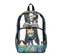 Poceacles See Through Backpack for Kids Clear Transparent School Bookbag Stylish Design PVC Daypack with Side Pockets for Elementary Middle School, Cartoon Boy Book Letter Print