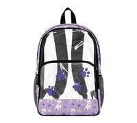 Poceacles See Through Backpack for Kids Clear Transparent School Bookbag Stylish Design PVC Daypack for Elementary Middle School, Dog Paw Violet West Highland White Terrier Pattern