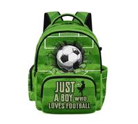Poceacles Students Backpack for School Travel Laptop Backpack 17 Inch Lightweight Casual Daypack Schoolbag for Elementary Middle High School, Soccer Green Just A Boy Who Loves Football