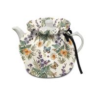 Poceacles Tea Cosy for Teapots Dust Cover Heat Resistant Tea Kettle Dust Cloth with Insulation Pad Kitchen Table Top Decor, Retro Floral Butterfly Beige