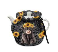 Poceacles Tea Cosy for Teapots Dust Cover Heat Resistant Tea Kettle Dust Cloth with Insulation Pad Kitchen Table Top Decor, Highland Cow Sunflower Leopard Print Grey