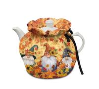 Poceacles Tea Cosy for Teapots Dust Cover Heat Resistant Tea Kettle Dust Cloth with Insulation Pad Kitchen Table Top Decor, Gnome Pumpkin Sunflower Orange Autumn Decor
