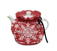Poceacles Tea Cosy for Teapots Dust Cover Heat Resistant Tea Kettle Dust Cloth with Insulation Pad Kitchen Table Top Decor, Snowflake Red Christmas