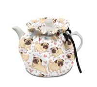 Poceacles Tea Cosy Keep Warm Post Teapot Protective Cover Washable Insulated Tea Kettle Dust Cover for Teapots Breakfast Pot Tabletop Kitchen Accessories, Pug Dog Heart-shaped Pattern White
