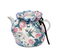Poceacles Tea Cozy for Tea Pot Dust Cover with Insulation Pad Soft Fabric Kettle Cloth Cover for Kitchen Table Top Decorations, Hummingbird Peony Daisy Butterfly Dragonfly