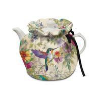 Poceacles Tea Pot Cover Tea Cosy for Large Teapot Kitchen Kettle Dust Cover Machine Washable Kitchen Home Indoor Decor, Retro Hummingbird Floral Beige