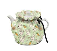 Poceacles Tea Pot Cover Tea Cosy for Large Teapot Kitchen Kettle Dust Cover with Cotton Pad Holiday Easter Decorations, Cartoon Bunny Carrot Heart Pattern Green
