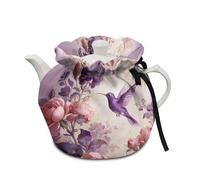 Poceacles Tea Pot Cover Tea Cosy for Large Teapot Kitchen Kettle Dust Cover with Cotton Pad Machine Washable, Home Indoor Kitchen Decor, Violet Hummingbird Flower