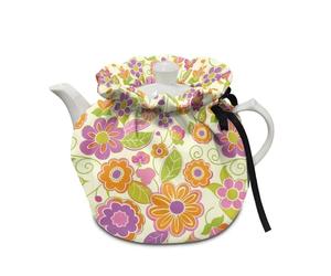 Poceacles Tea Pot Cover Tea Cosy for Large Teapot Kitchen Kettle Dust Cover with Cotton Pad Machine Washable Home Indoor Decorations, Floral Violet Orange Green