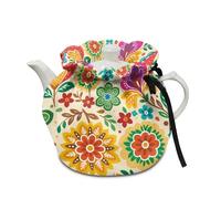 Poceacles Teapot Dust Cover Tea Cosy for Teapots Decorative Tea Kettle Cover with Insulation Pad Keep Breakfast Warm for Kitchen Home Table Top, Boho Floral Colourful Flower Beige