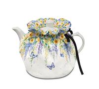 Poceacles Teapot Insulation Cover Tea Kettle Cover Tea Cosy Kitchen Teapot Cloth Decorative Teapot Cosy Teakettle Tote Bag, Butterfly Floral Pattern Cream White