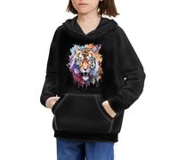 Poceacles Tiger Black Print Novelty Hoodies for Boys Boy Pullover Hoodys Big Boy's Sweatshirts for Girl Unisex Gym Hooded Clothes Age 14-16 Year Old