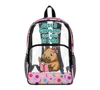 Poceacles Transparent Backpack for Boys Girls Kids Clear Bag School Bookbag PVC See Through Daypack School Accessories, Capybara Book Pattern Pink Just A Capybara That Loves To Read