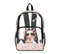 Poceacles Transparent Backpack for Boys Girls Kids Clear Bag School Bookbag PVC See Through Daypack School Accessories with Adjustable Shoulder Straps, Axolotl Ice Cream Flower Pink
