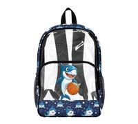 Poceacles Transparent Backpack for Boys Girls Kids Clear Bag School Bookbag PVC See Through Daypack School Accessories with Adjustable Shoulder Straps, Shark Basketball Blue