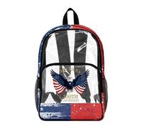 Poceacles Transparent Bag Kids Backpack Clear Bookbag See Through School Rucksack PVC Heavy Duty Clear Bag for Elementary Middle High School, Eagle American Flag America 250th Anniversary Print