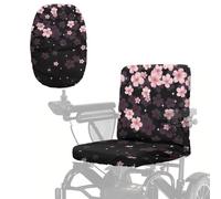 Poceacles Universal Electric Wheelchair Seat Cover Professional Mobility Scooter Cover Accessories with Elastic Edge, Power Wheelchair Seat Cover for Elderly Disable, Cherry Blossom Pink Black