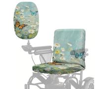 Poceacles Universal Electric Wheelchair Seat Cover Professional Mobility Scooter Protector Accessories with Elastic Edge, Power Wheelchair Seat Cover for Elderly Disable, Daisy Butterfly Green