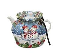 Poceacles Winter Holiday Decor Tea Pot Cover Tea Cosy for Large Teapot Kitchen Kettle Dust Cover with Cotton Pad Machine Washable, Christmas Decorations, Snowman Holly Print