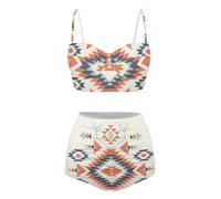Poceacles Women's Bikini Sets High Waisted Two Piece Sporty Swimsuits Aztec American Native Tribal Print Tummy Control Bathing Suits Swimwear Beachwear, M