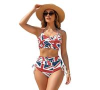 Poceacles Women's Ruched Bikini Sets Cross Back Bikini Set Two Piece Swimsuit Push Up Top Cheeky Side Tie Design Bottom Bathing Suit for Summer Beach, 2XL, Union Jack British Flag