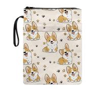 Poceacles Zippered Book Sleeve for Book Lovers, Protective Notebooks Cover Pouch for Hardcover, Paperback, 29 x 22 cm, Corgi Dog Puppy Paw Pattern Beige