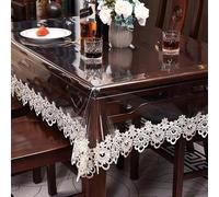 pocenla Vinyl PVC Rectangle Tablecloth Waterproof Clear Table Cover with Lace Macrame Border for Christmas Kitchen Home Outdoor Indoor Holidays Party Decor (Champagne, 54 x 54 Inch)