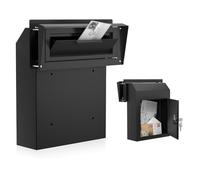 Pochar Rainproof Heavy Duty Mailbox Door Drop Box - Galvanized Steel Weatherproof Mailbox for Keys, Deposit, Payment, Mails - Through The Door Mail Drop Box (Black)