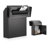 Pochar Rainproof Heavy Duty Mailbox Door Drop Box - Galvanized Steel Weatherproof Mailbox for Keys, Deposit, Payment, Mails - Through The Door Mail Drop Box (Black)