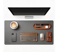 POCHAR Vegan Leather Desk Mat 31" x 16" - Office Desk Pad Protector for Desktop - Non-Slip PU Leather Dual-Sided Desk Blotter for Laptop Mouse Keyboard - Waterproof Writing Signing Pad, Gray