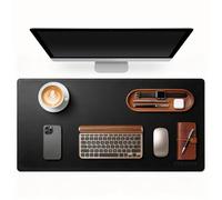POCHAR Vegan Leather Desk Mat 31" x 16" - Office Desk Pad Protector for Desktop - Non-Slip PU Leather Dual-Sided Desk Blotter for Laptop Mouse Keyboard - Waterproof Writing Signing Pad, Black