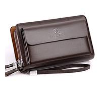 Pochette Uomo Pelle da Polso Portafoglio Borsello a Mano Affari Viaggio Borsa da Polso con Zip Handbag Cellulare Contanti Portatile Ideal per Ufficio/Business/Casual/Appuntamenti,Brown