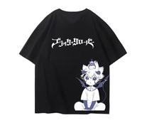 pochikiki- Anime Funny T-Shirt Black Asta Clover Casual Loose Short Sleeve Top Asta T-Shirt for Anime Fans
