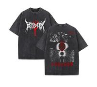 pochikiki- Berserker Anime Acid Washed T-Shirts Summer New Crew Neck Top Guts Black Swordsman Manga Outfits
