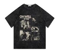 pochikiki- Cowboy Anime Bebop T-Shirt Men Hip Hop Streetwear Faye Valentine Spike Spiegel Tshirt Washed Black Vintage T-Shirt