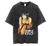 pochikiki- Cowboy Anime Bebop T-Shirt Men Hip Hop Streetwear Faye Valentine Spike Spiegel Tshirt Washed Black Vintage T-Shirt