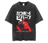 pochikiki- Cowboy Anime Bebop T-Shirt Men Hip Hop Streetwear Faye Valentine Spike Spiegel Tshirt Washed Black Vintage T-Shirt