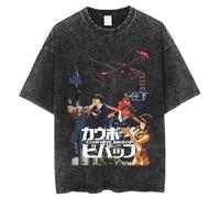 pochikiki- Cowboy Anime Bebop T-Shirt Men Hip Hop Streetwear Spike Spiegel Tshirt Washed Black Vintage T-Shirt