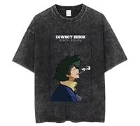 pochikiki- Cowboy Anime Bebop T-Shirt Men Hip Hop Streetwear Spike Spiegel Tshirt Washed Black Vintage T-Shirt