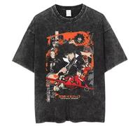 pochikiki- Cowboy Anime Bebop T-Shirt Men Hip Hop Streetwear Spike Spiegel Tshirt Washed Black Vintage T-Shirt