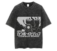 pochikiki- Cowboy Anime Bebop T-Shirt Men Hip Hop Streetwear Spike Spiegel Tshirt Washed Black Vintage T-Shirt
