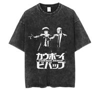 pochikiki- Cowboy Anime Bebop T-Shirt Men Hip Hop Streetwear Spike Spiegel Tshirt Washed Black Vintage T-Shirt