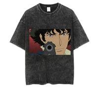 pochikiki- Cowboy Anime Bebop T-Shirt Men Hip Hop Streetwear Spike Spiegel Tshirt Washed Black Vintage T-Shirt