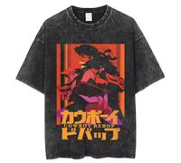 pochikiki- Cowboy Anime Bebop T-Shirt Men Hip Hop Streetwear Spike Spiegel Tshirt Washed Black Vintage T-Shirt